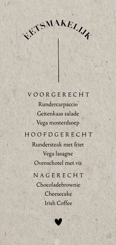 Less is more menukaart trouwen kraftlook moderne typografie Achterkant