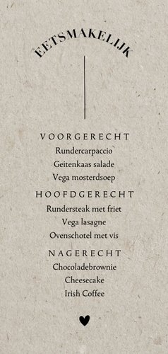 Less is more menukaart trouwen kraftlook moderne typografie Achterkant