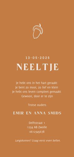 Lief beige geboortekaartje met eekhoorntje Achterkant