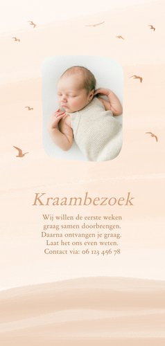 Lief geboortekaartje beige waterverf met vogels foliedruk 2