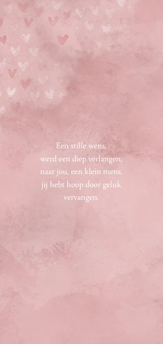 Lief geboortekaartje dwarrelende hartjes roze waterverf 2