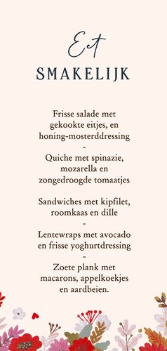 Menu kaart communie bloemen en kerkje Achterkant