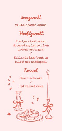 Menukaart 21 diner party disco roze food drinks Achterkant