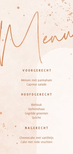 Menukaart bohemian lichtroze met koper Achterkant