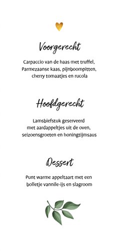 Menukaart bruiloft botanisch groen goud bladeren 3