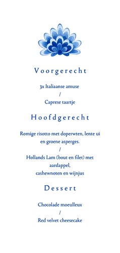 Menukaart bruiloft Delfts blauw bloemen romantisch vintage 3