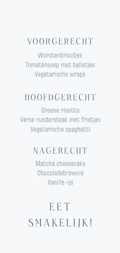 Menukaart communie duifje blauw landschap met goud Achterkant