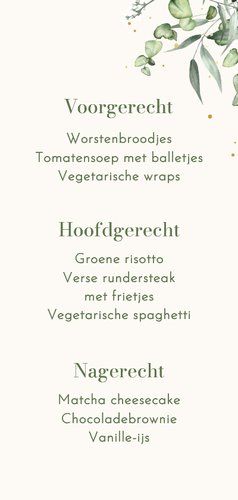 Menukaart communie eucalyptus hoekjes met goud 3