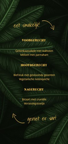 Menukaart communie jungle bladeren met pijltjes Achterkant