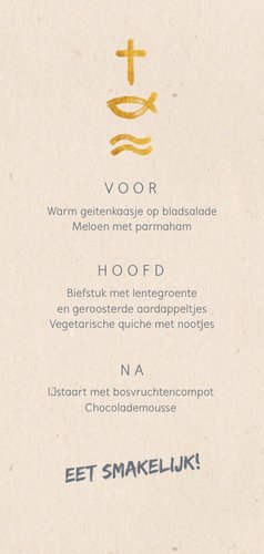 Menukaart communie met christelijke symbolen Achterkant