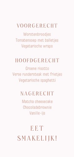 Menukaart communie met roze landschap en goud Achterkant