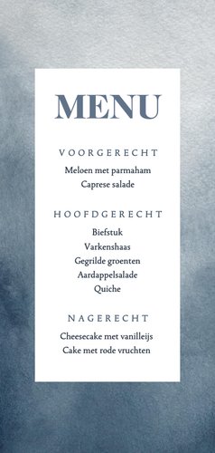Menukaart communie met stijlvolleblauwe waterverf Achterkant