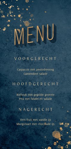 Menukaart donkerblauw met gouden accenten Achterkant