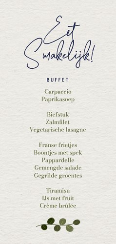 Menukaart eerste communie botanisch eucalyptus papierlook Achterkant