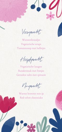 Menukaart eerste communie kleurrijke bloemen meisje Achterkant