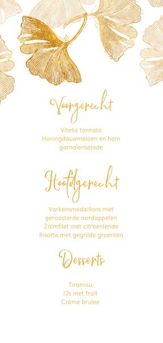 Menukaart ginkgoblad stempel communie Achterkant