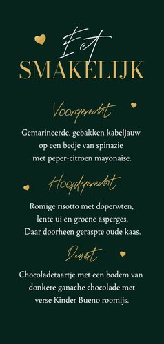 Menukaart groen marmer trouwen bruiloft stijlvol Achterkant