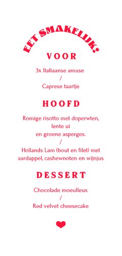 Menukaart hip modern grafisch roze rood hartje romantisch 3