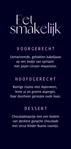 Menukaart holografisch trouwdag modern grafisch Achterkant