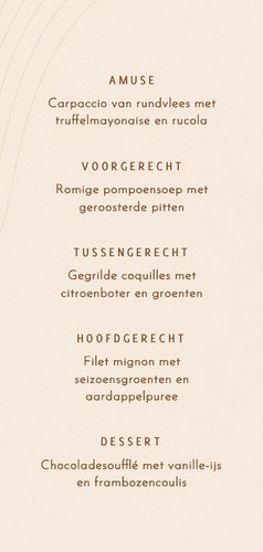 Menukaart huwelijk beige met golvende lijnen modern Achterkant
