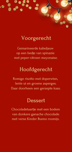 Menukaart kerstdiner rood confetti lampjes goud 3