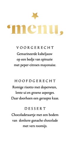 Menukaart kerstdiner sterren goud hip Achterkant