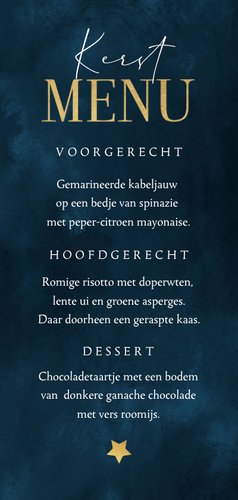 Menukaart kerstdiner sterrenhemel goud chique ster Achterkant