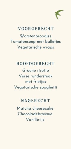  Menukaart lentefeest groene vogeltjes met blauwe streep 3