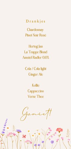 Menukaart met sierlijke wilde bloemen en wikkel effect 2