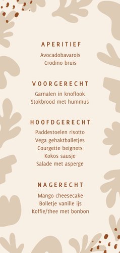 Menukaart met trendy abstracte vormen zacht beige Achterkant