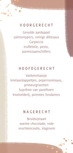 Menukaart naturel waterverf met koperkleurige spettertjes Achterkant