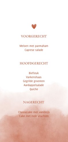 Menukaart stijlvol terra roze waterverf met hartje Achterkant