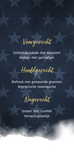 Menukaart stoer waterverf blauw met sterren Achterkant