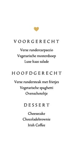 Menukaart trouwen klassiek stijlvol hartje goud Achterkant