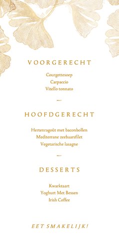 Menukaart voor bruiloft ginkgoblad stempel Achterkant