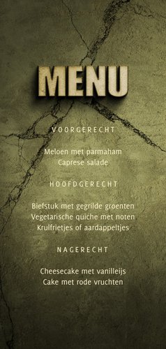 Menukaart vormsel stoer filmposter donkergroen Achterkant