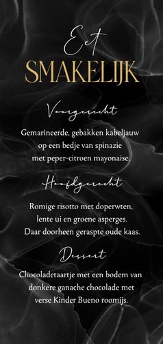 Menukaart zwart marmer bruiloft goud typografie Achterkant