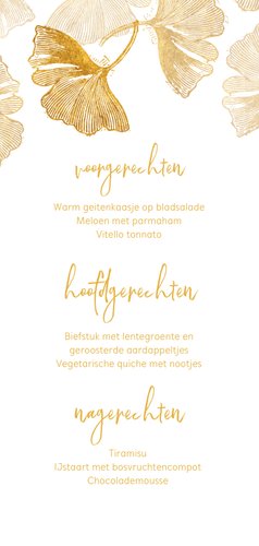 Menukaartje communie ginkgo wit Achterkant