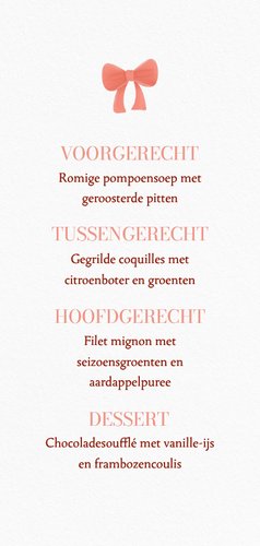 Menukaartje kerst met lief rood strikje Achterkant