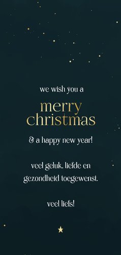 Minimalistische kerstkaart met grote foto en goudlook Achterkant