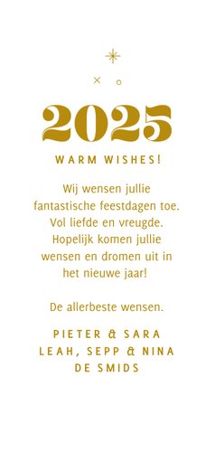 Minimalistische kerstkaart met papieren kerstballen en 2025 Achterkant