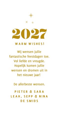 Minimalistische kerstkaart met papieren kerstballen en 2027 Achterkant