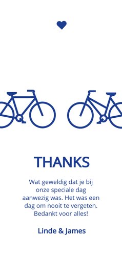 Moderne bedankkaart met blauwe fietsen Achterkant