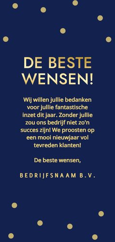 Moderne kerstkaart met gouden jaartal en confetti zakelijk Achterkant