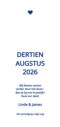 Moderne save the date kaart met blauwe fietsen Achterkant