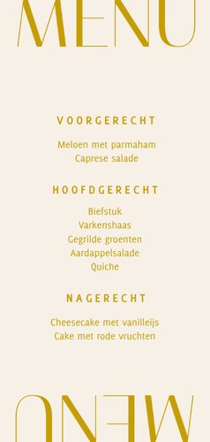 Mooie menukaarten met goudfolie en eigen foto in boog Achterkant