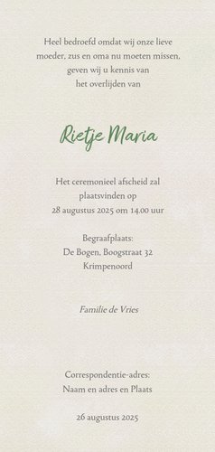 Mooie rouwkaart met lelies getekend op gewassen achtergrond 3