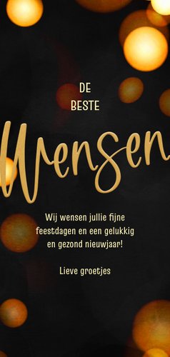 Nieuwjaarskaart langwerpig zwart 2025 kerstbal goud Achterkant