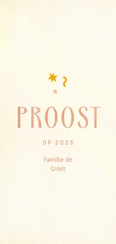 Nieuwjaarskaart proost op 2025 met champagne Achterkant