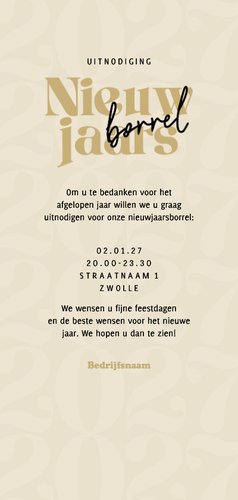 Nieuwjaarskaart zakelijk borrel champagne glazen Achterkant